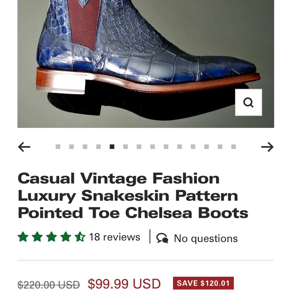 Men's Pointed Toe Chelsea Boots - Blue Snakeskin Pattern